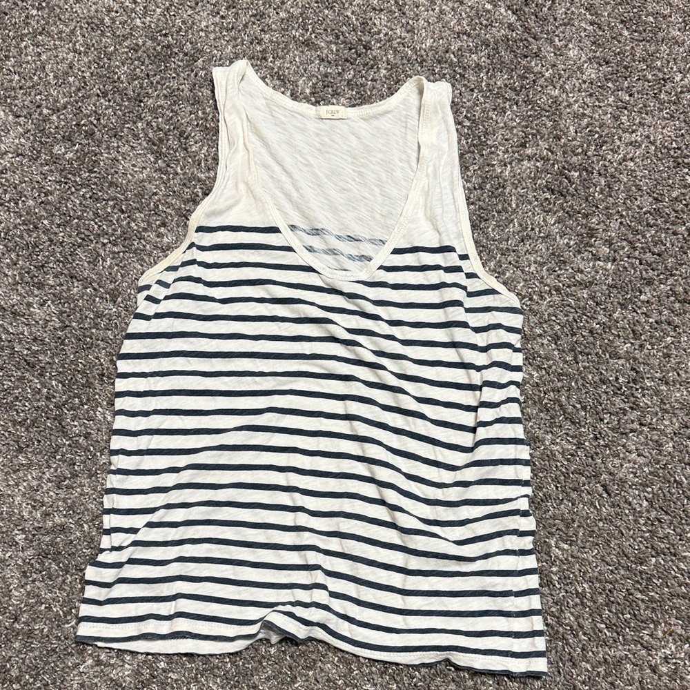 J. Crew White and Navy Striped Tank Top